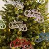 Christmas Merry Hanging Decoration Plastic Red Gold Glitter Hanging Sign Christmas Doorway Garden Store Hanging Text Ornaments