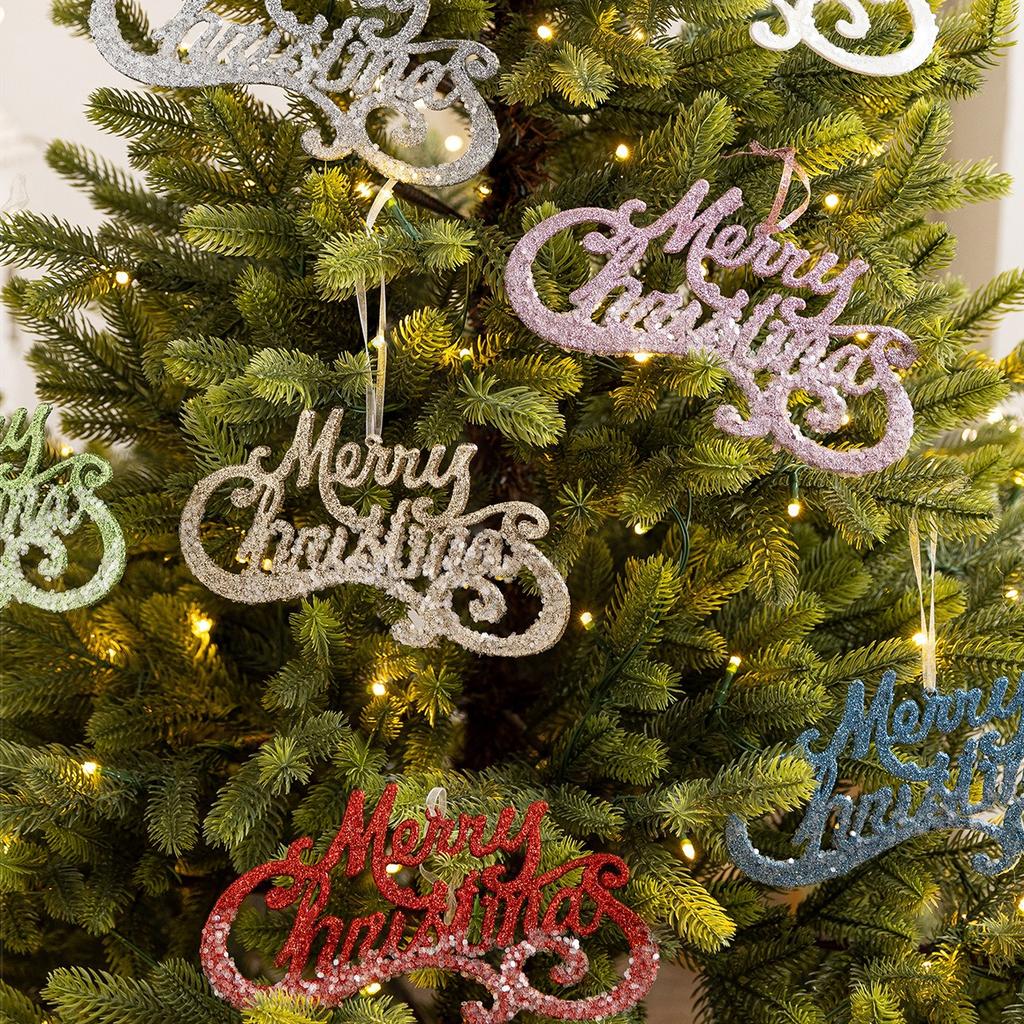 Christmas Merry Hanging Decoration Plastic Red Gold Glitter Hanging Sign Christmas Doorway Garden Store Hanging Text Ornaments