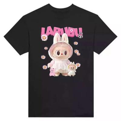 2025 New Children's T-shirt Wearing Princess Skirt LABUBU Printed Round Neck Short Sleeved Casual Girl's Top
