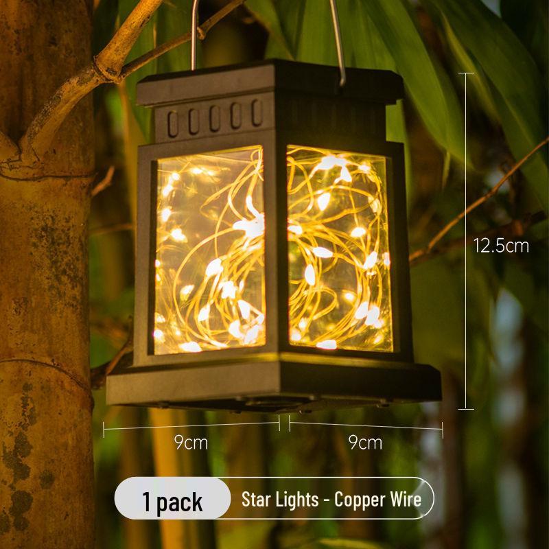 Solar LED Star Hanging Lantern: Copper Wire, Flickering Candle Effect, Waterproof Outdoor Light