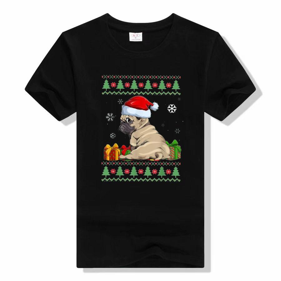Cute Pug Christmas Costume Santa Hat Ugly Tree Dog Santa Xmas Classic T-Shirt Gifts Animal Printed Basics Graphic Tee Y2k Tops