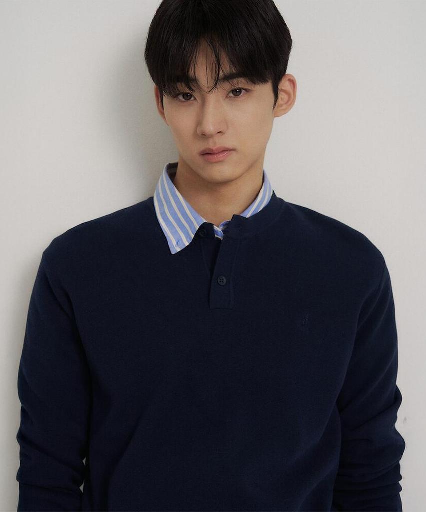 Binpolmen Textured Henley Neck Knit Navy