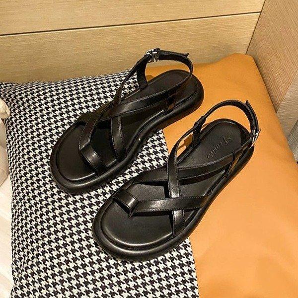 

Модные женские летние сандалии Mazefeng, пляжные сандалии, модная обувь на плоской подошве 2024 года, новые сандалии, нескользящие сандалии на плоской подошве с пряжкой черного и белого цвета 39 чёрный