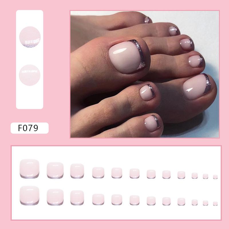 Chic French Diamond Flash Toenail Art: Sweet & Cool Fake Nails for Feet