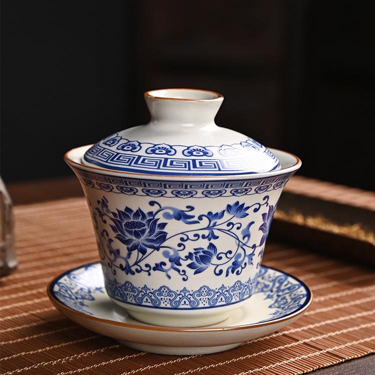 Blue And White Ru Kiln Anti-Scalding Light Luxury Tea Set, Commercial Gift Set, High-End Tea Set, New Model