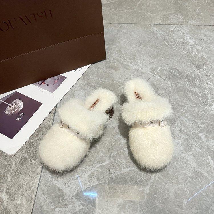 Large size thick high-heeled fluffy slippers women's autumn and winter new plush thickened fluffy slippers