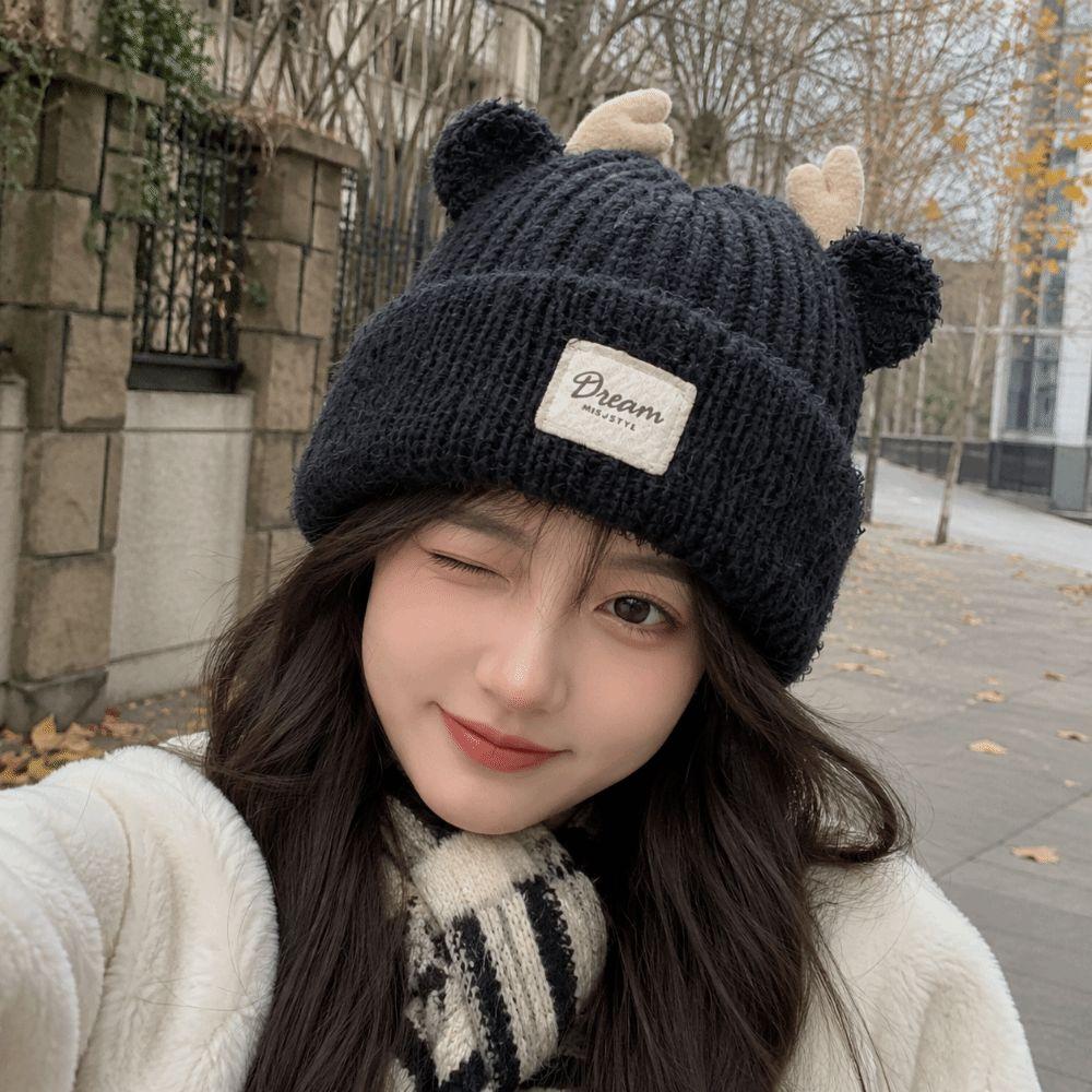 Windproof Plush Warm Hat Cute Deer Ear Pullover Cap Trend Plush Fur Hat  Winter