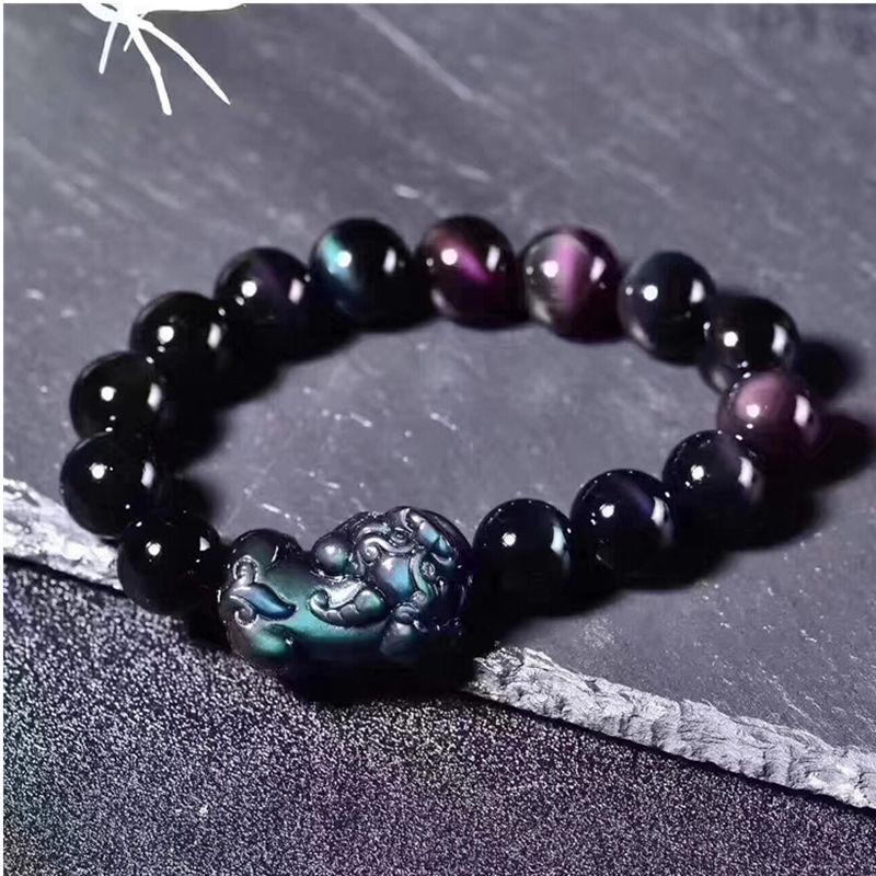 Natural Iridescent Black Obsidian Pixiu Bracelet New Single-loop Bracelet for Men and Women, Auspicious Gift Accessory