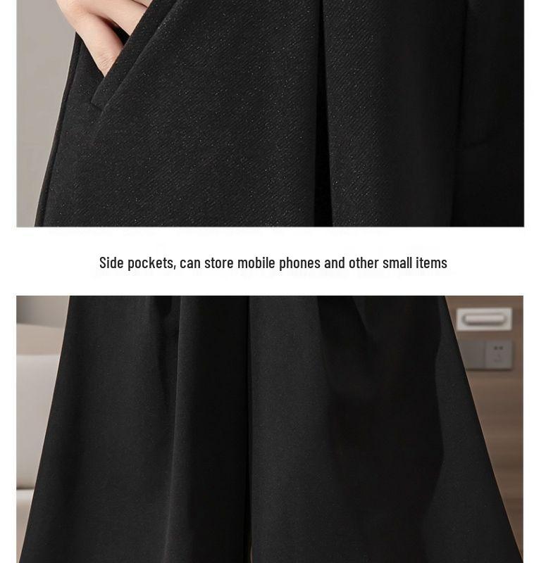Petite High-Waist Wool Flannel Wide-Leg Pants with Flared Skirt Overlay - Autumn/Winter Fashion.
