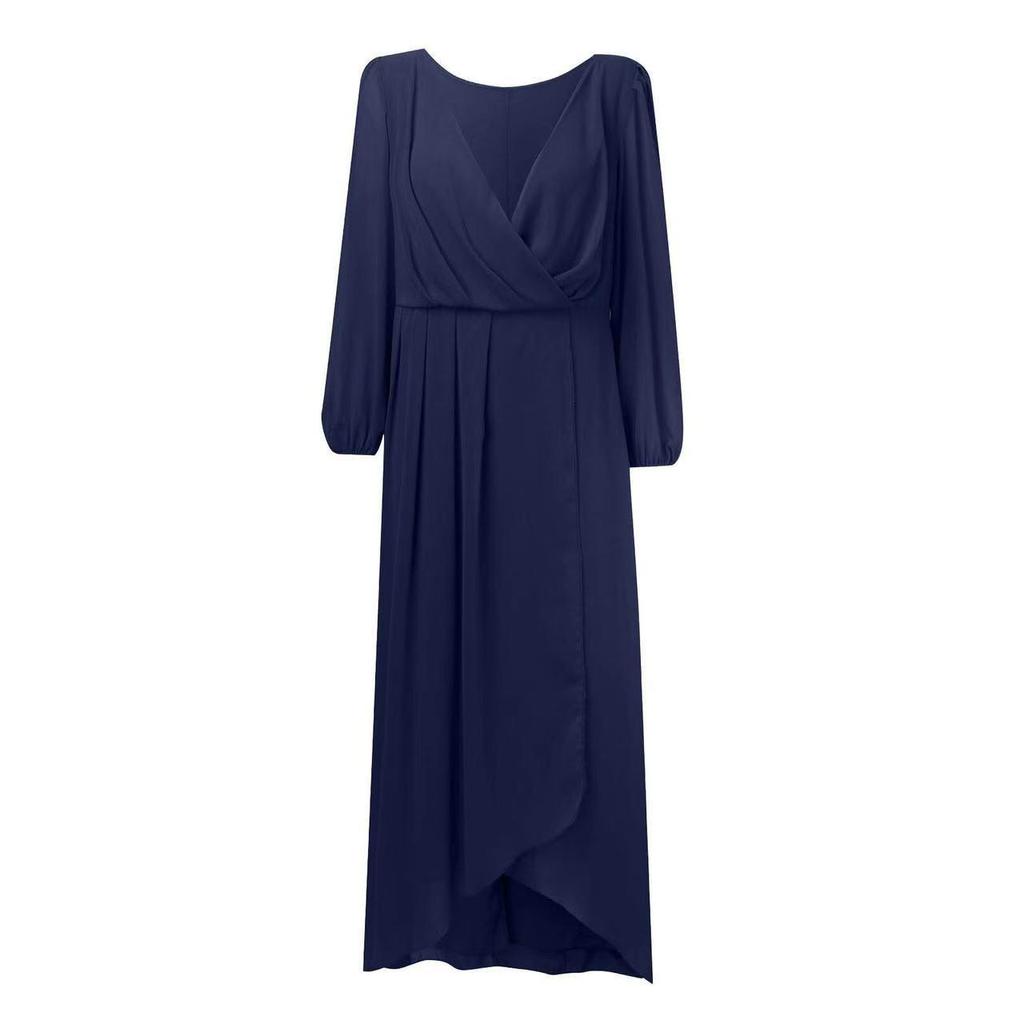 V-neck Solid Color Slim-fit Bridesmaid Evening Dress with Three-quarter Sleeves