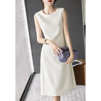 Summer Classic Retro Vertical Cut Slim Black Skirt Small White Skirt Sleeveless Temperament Acetate Dress