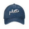 Cappellini da Baseball con Stampa Iniziale Bianca MAD Stile Cowboy Retrò Lavato Cappello da Strada Denim per Donna Cappellino con Visiera Primaverile