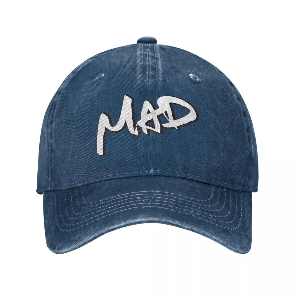 Cappellini da Baseball con Stampa Iniziale Bianca MAD Stile Cowboy Retrò Lavato Cappello da Strada Denim per Donna Cappellino con Visiera Primaverile