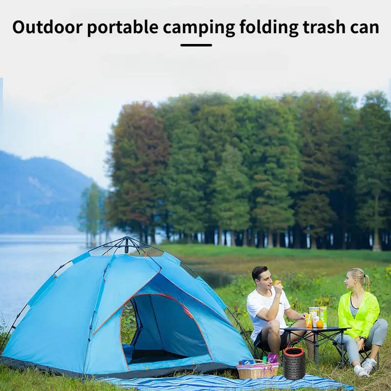 4L Multifunctional Folding Trash Can With Lid Portable Camping Travel Water Bucket Storage Bucket Garbage Bin Outdoor Use