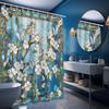 Stained Glass Shower Curtain Chinoiserie Art Nouveau Blue and White Floral Shower Curtains for Bathroom Decor Set, Waterproof