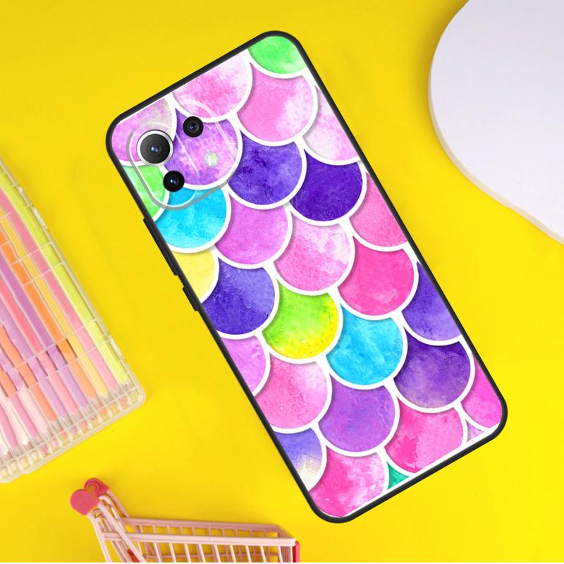Watercolor Faux Mermaid Scales Cover For Xiaomi 14 Ultra 13 11T 12T 13T 14T Pro POCO X6 X7 Pro X3 X5 F3 F5 F6 M6 Pro Case