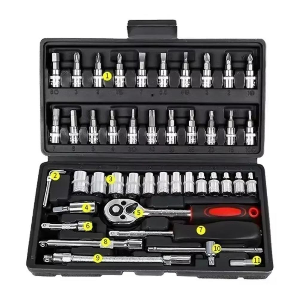 46/53pcs 1/4-Inch Car Repair Kit Tools Carbon Steel Wrench Set New Car Repair Tools  Auto Repairing