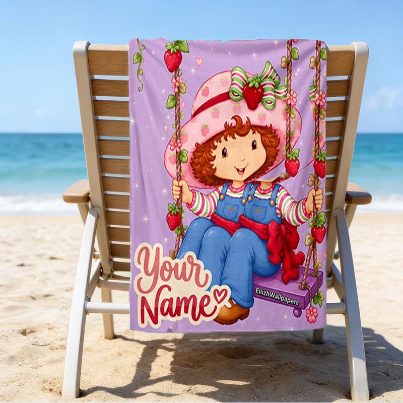 Custom Name Beach Towel Straw-berry Sweet Moment Beach Towel, Soft Microfiber, Gift for Her/Him, Birthday, for Pool, Beach, Travel, Fan gifts