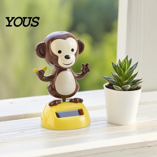 Solar Powered Car Decoration Ornaments, Shaking Head Monkey Toy, Banana Holding Colorful Dashboard Toy Figure, Swinging