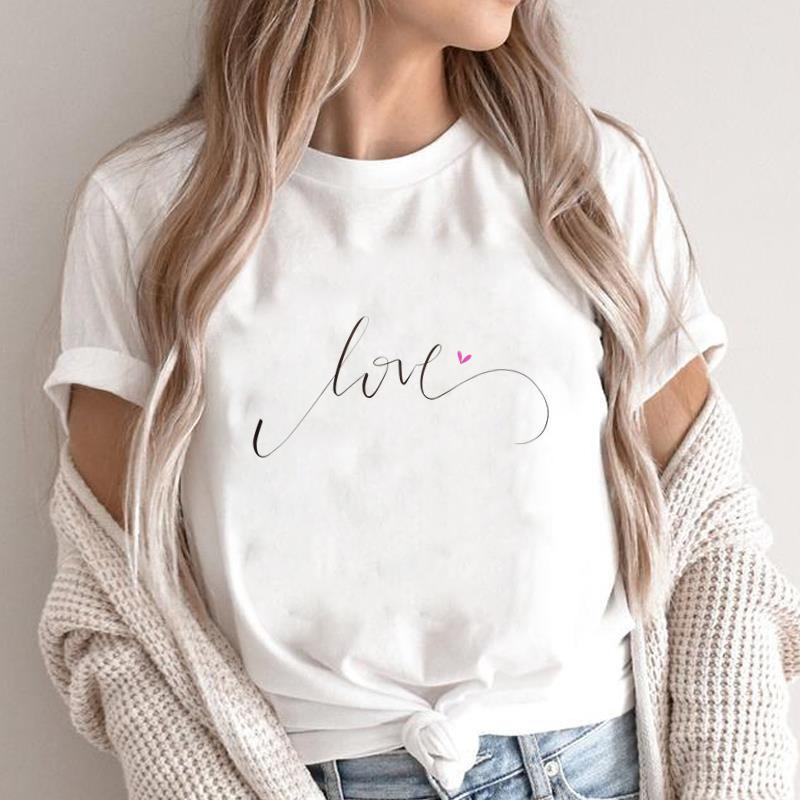 (Asian Size) love style letter Fashion Female Casual Clothing Graphic Tee Women's Top Print O-neck T Short Sleeve T-shirts