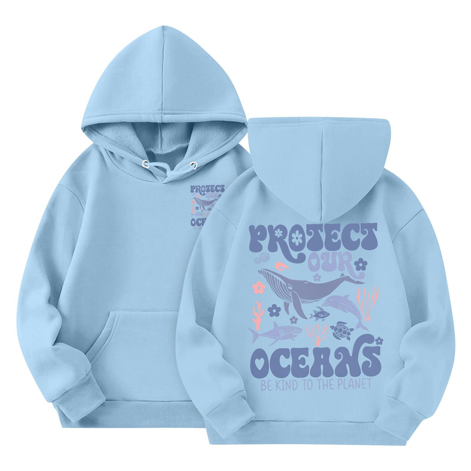 

Детские толстовки, свободная спортивная рубашка с капюшоном и принтом, модная спортивная рубашка 160 синий