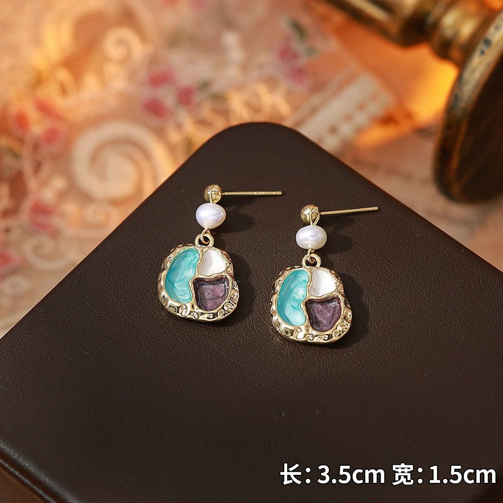 Ainibenni Original Design Enamel Painted Earrings for Women, Monet Garden Oil Painting Style Stud Earrings