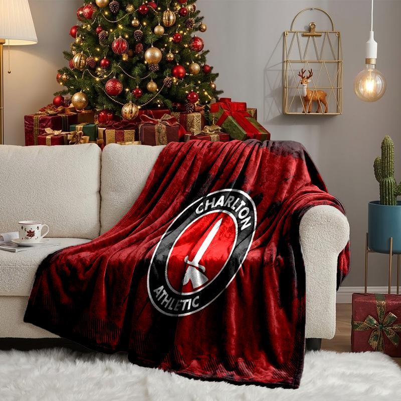 Charlton FC Crest Throws Blanket Flannel Blankets Plush for Couch Bed Gifts for Men Women Travel picnic blanket Christmas fan gifts