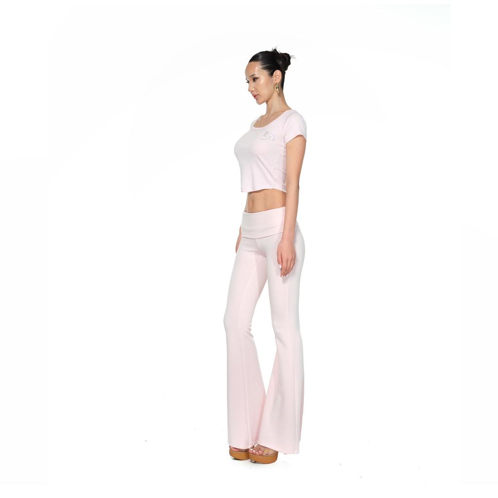 Lopejeu Foldover Bootcut Leggings Pants (Pink)
