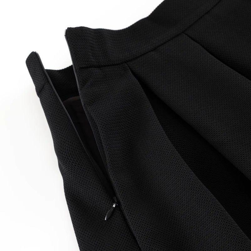 High-Waisted Midi Skirt - Spring & Autumn 2025 Versatile Hepburn Style A-Line Black Dress