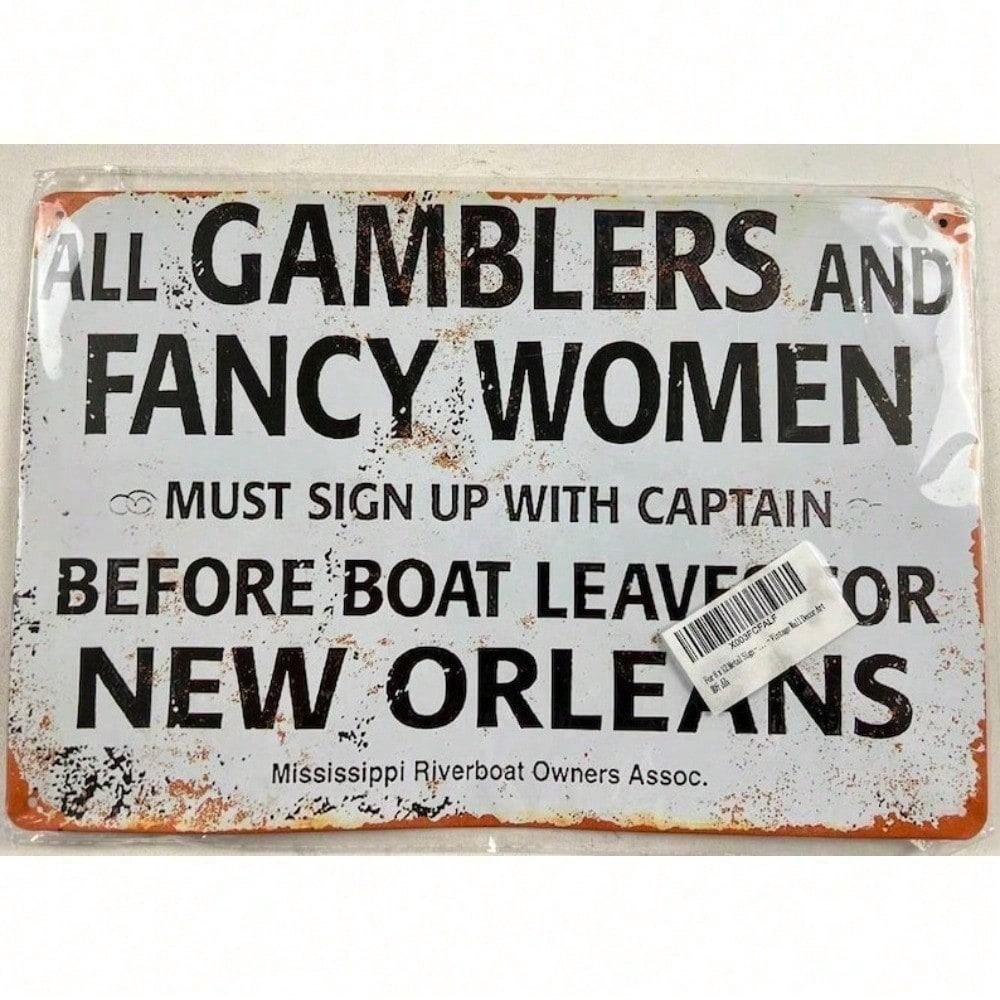 Vintage Metal Sign 8x12 Inch Rustic Tin Wall Decor - Premium Retro New Orleans Riverboat Gamblers Sign with Fancy Finish, Unique