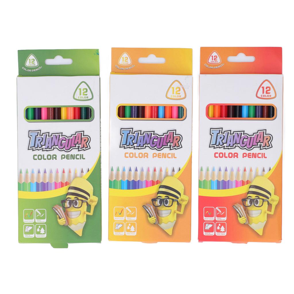 36pcs Colored Pencils 12 Colors Per Pack Glossy Coverage Triangular Pen Holder Poplar Material Sketching Pencils