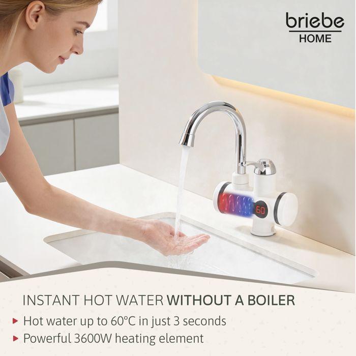 Robinet Chauffe-eau Instantané à Poser, Eau Chaude Immédiate pour Camping Briebe IH1201 3600W Blanc