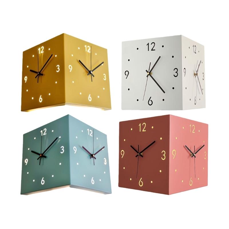Double Sided Corner Wall Clock,Decorative Wall Clocks with Light for Living Room Decors Wall Mounted Angles Clocks Gift