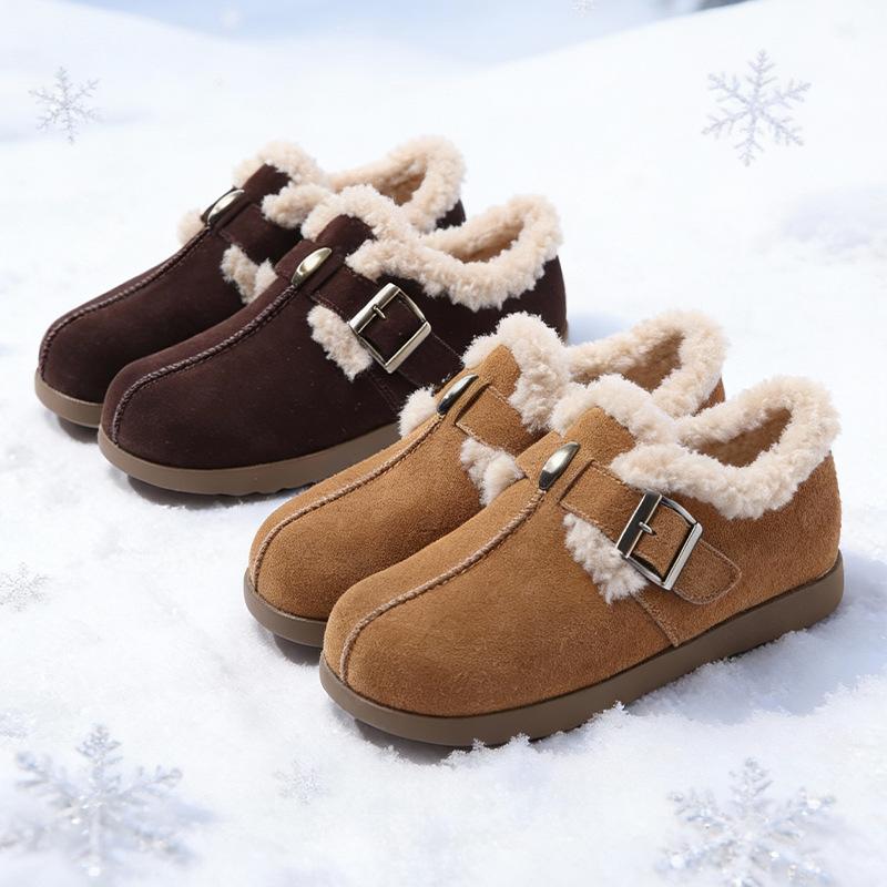 Winter retro velvet thickened flat-bottomed Birkenstocks women's non-slip plush inner warm cotton shoes versatile casual shoes