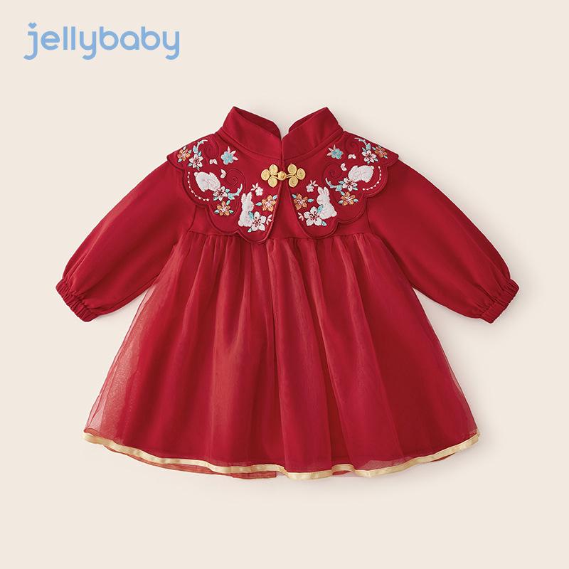 Baby Girl s Red Birthday Party Dress for Spring/Autumn 120cm