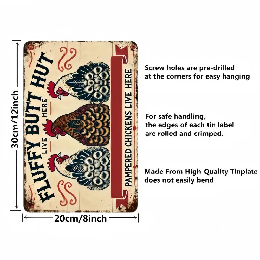 CoopChicDecor Vintage "Fluffy Butt Hut" Schild | Metall Wanddekoration für Hühnerbesitzer | Mehrzweck für Zuhause, Garten & Feiertage