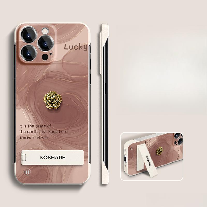 

Camellia Doll Stand Suitable for Apple 13 Mobile Phone Case 14PROMAX Frameless 12 Ultra-thin Bare Metal Sense Anti-fall iPhone 15