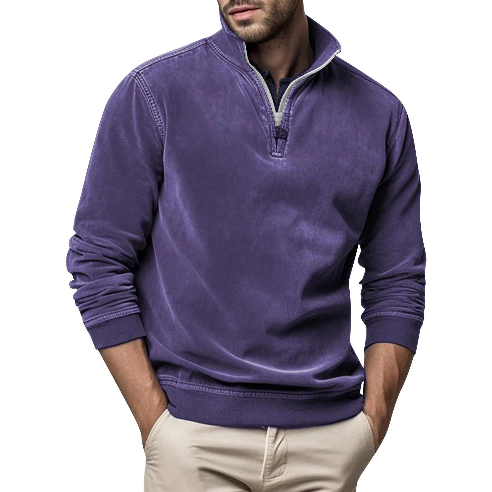 

Мужской модный топ, повседневный приталенный пуловер с длинным рукавом на молнии, маленький высокий воротник S фиолетовый
