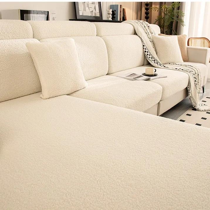 Thickened Teddy Fleece Sofa Cover Protector Non-Slip Luxury Soft Fleece Sofa Slipcover Universal Stretchable Fleece Couch Cover