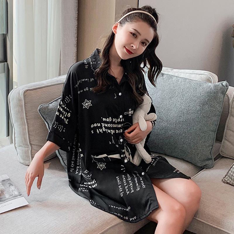 

Women s Summer Leopard Print Pajamas - Short Sleeve Boyfriend Style Nightgown for Home or Out L (105-135 jin)