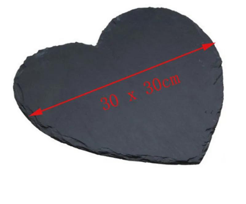 Black Solid Natural Slate Heart Shaped Dinner wedding Plate Barbecue Tray Cake Sushi Stone Dinner Cheese Pizza Flat Food Tray