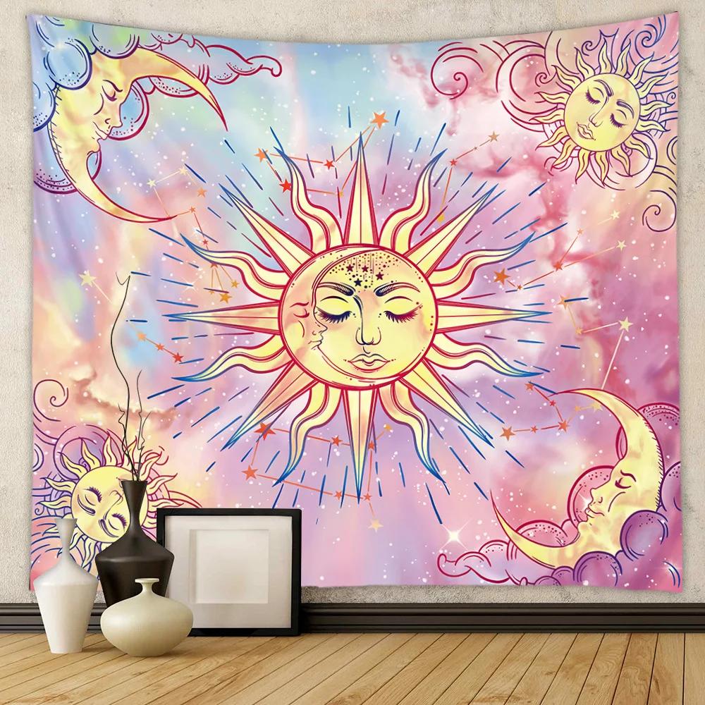 Beautiful Interior Decoration Tapestry Psychedelic Sun and Moon Mandala Flowers Home Wall