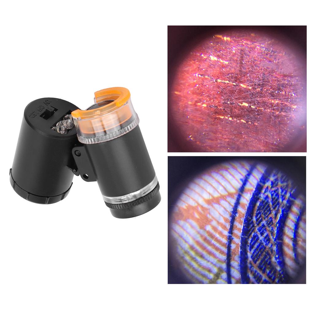 60X   Vergrößerung Lupe Tragbar Schmuck Kassen Lupe Detektor LED Licht   Mikroskop