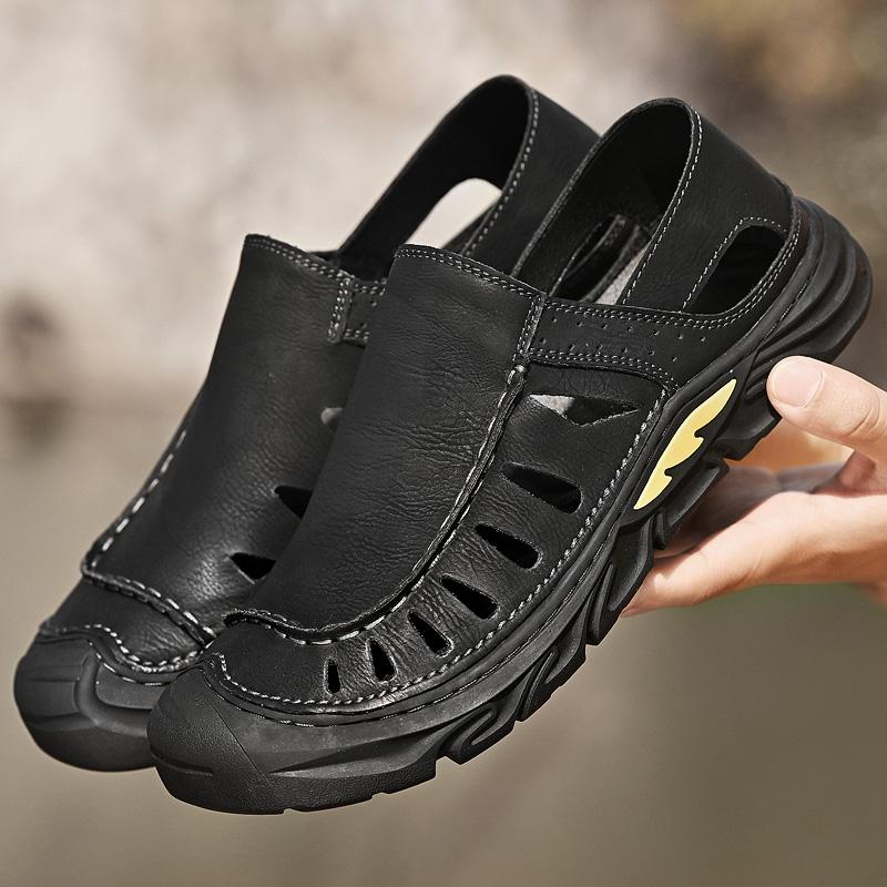 Novos sapatos de praia masculinos retrô, sapatos de caminhada ao ar livre, sapatos casuais da moda masculina, sapatos de verão com sola grossa e oca