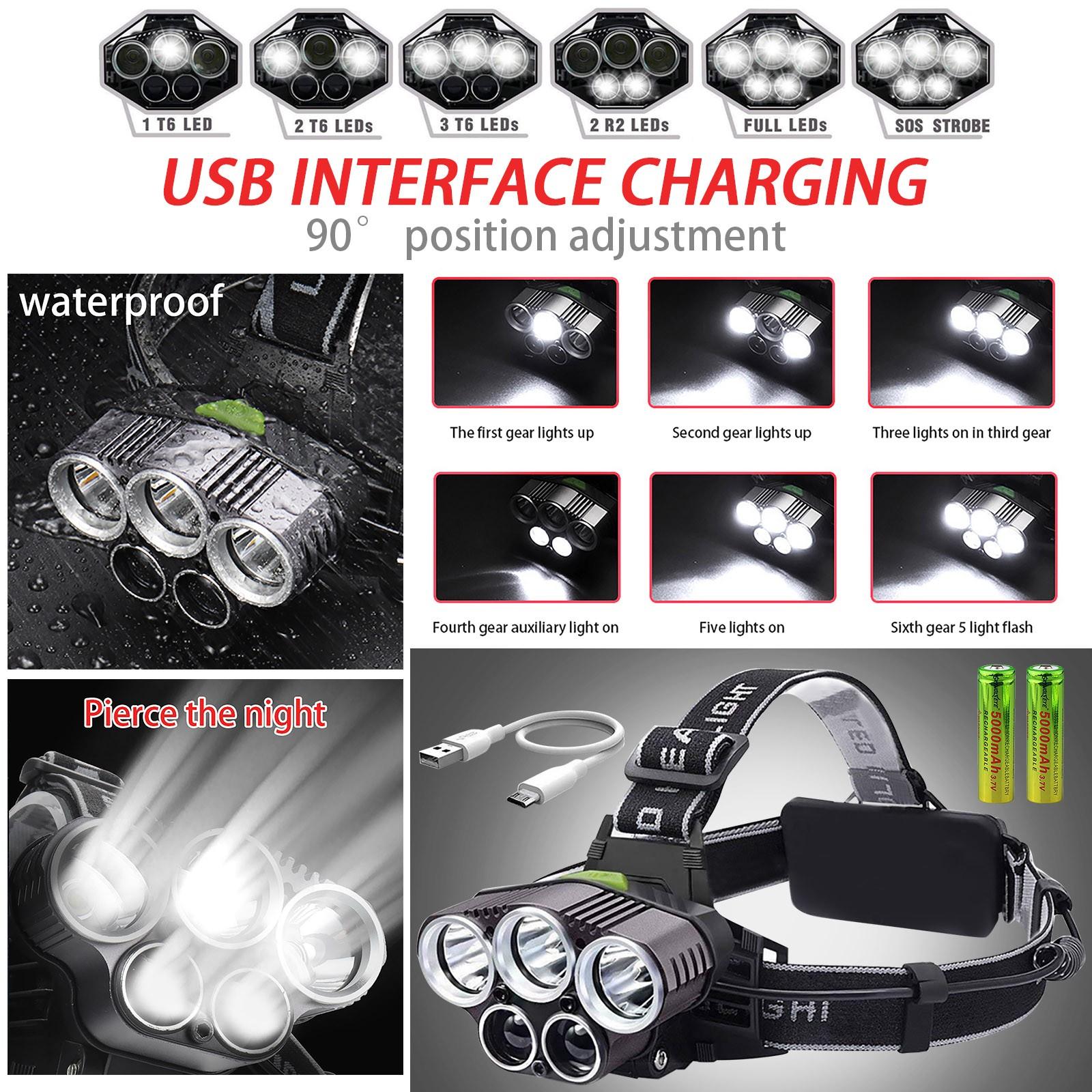 

USB Rechargeable Outdoor Night Fishing 5LED Headlight Flashlight Work Light