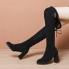 Ladies Shoes On Fashion Sleeve Women's Boots Winter Round Toe Solid Shoes Female Long Barrel Chunky Heels Large Size Boots