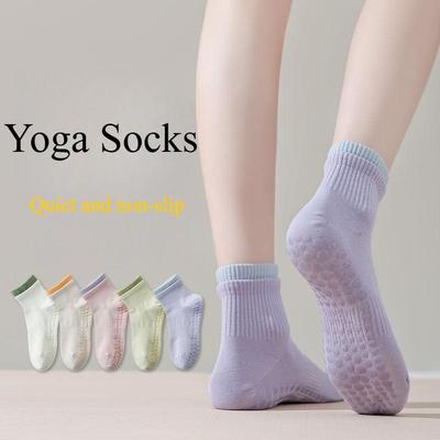 Kadın Yer Çorapları Kontrast Renkli Yoga Çorapları Pamuklu Spor Dans Profesyonel Kaymaz Silikon Çoraplar