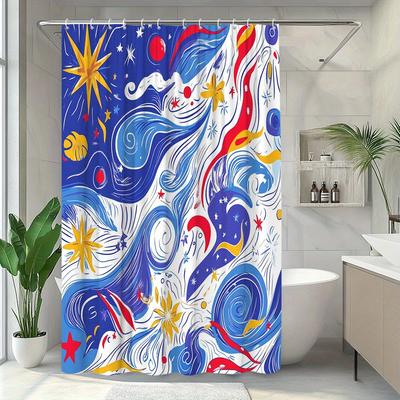 1pc Starry Night Shower Curtain Fabric Swirl Wave Design Sky Stars Holiday Elements Bathroom Decoration Polyester Fabric with