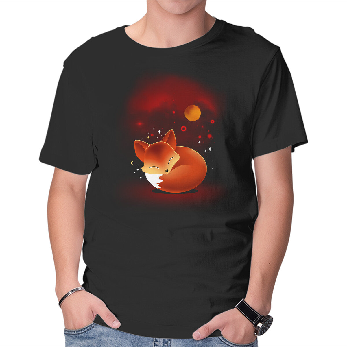 Unisex Crew Neck T-Shirt Space Fox Graphic Short Sleeve Casual Tee XXL