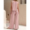 Women Solid 2 Piece Outfit, Round Neck Sleeveless Tank Top + Wide Leg Pants, Casual Matching Set